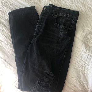 Black denim ankle, distressed jeans